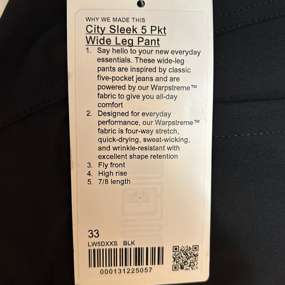 Lululemon NWT Women's Black City Sleek Utilitech Extra-Wide-Leg Pants Size 33 - Picture 3 of 5